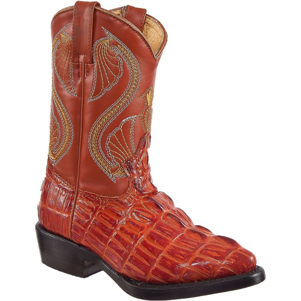 DIEGO'S Kids' Cognac Crocodile Print Boots - Pointed Toe