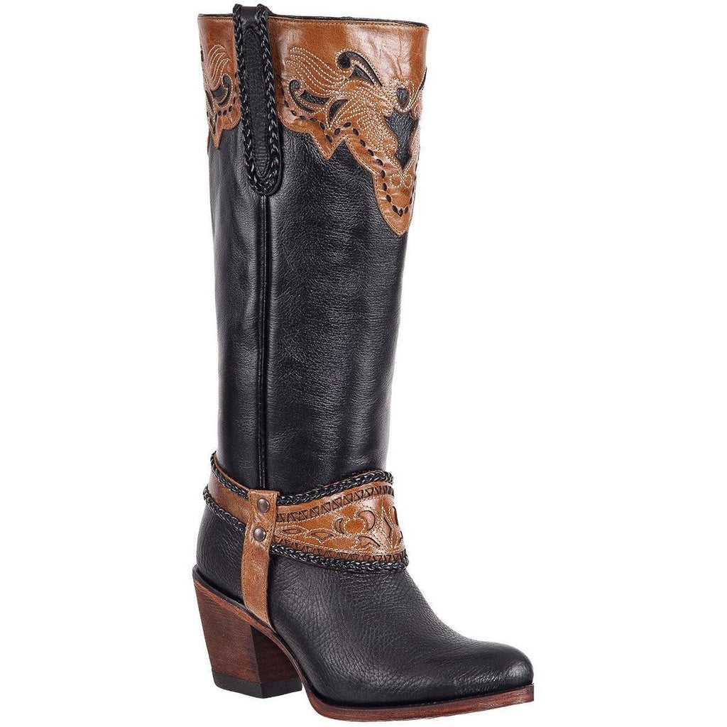 QUINCY Women's Black/Honey Boots - Round Toe