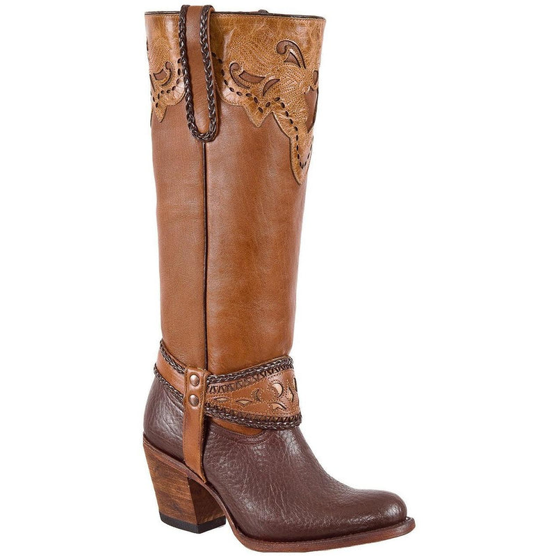 QUINCY Women's Brown/Honey Boots - Round Toe