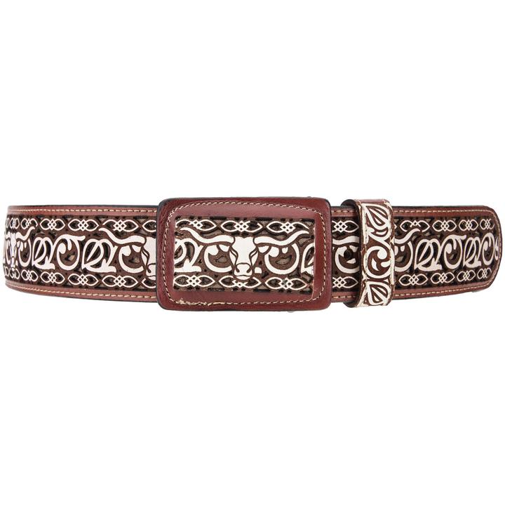 WHITE DIAMOND Men's Brown Laser Cut Western Belt