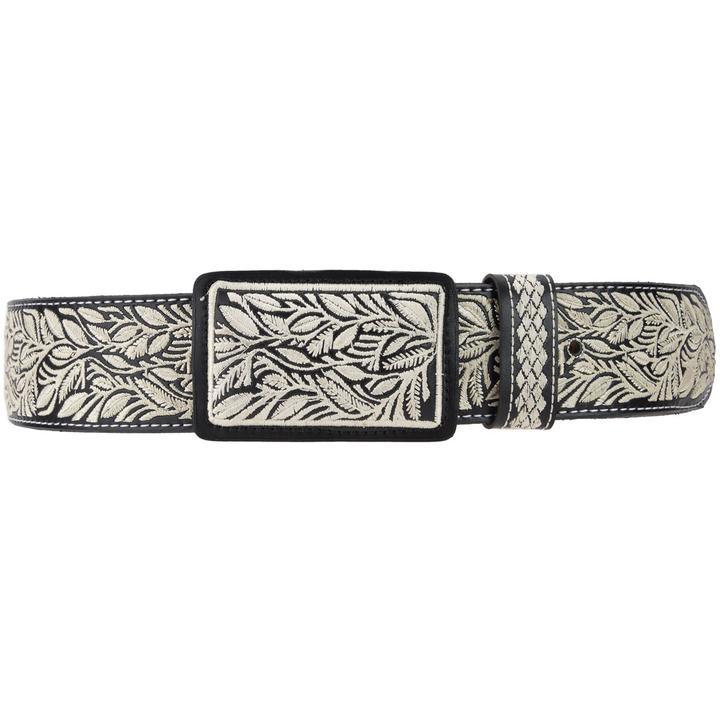 WHITE DIAMOND Men's Black Embroidered Western Belt