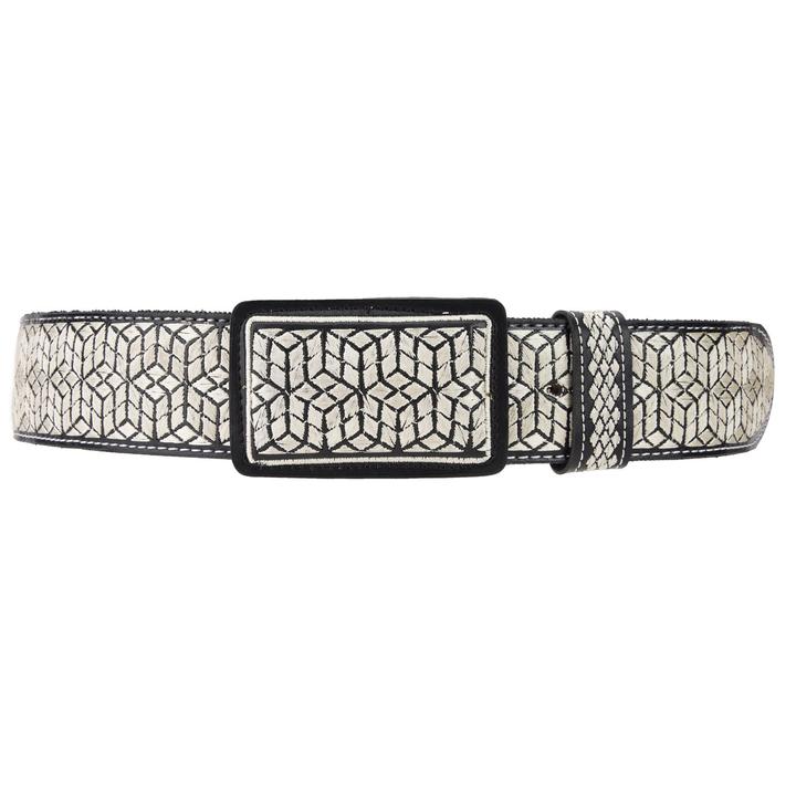 WHITE DIAMOND Men's Black Embroidered Western Belt