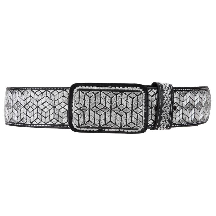 WHITE DIAMOND Men's Black Metal Embroidered Western Belt